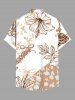 Plus Size Floral Leaves Branch Bowknot Print Hawaii Button Pocket Shirt For Men -  