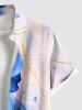 Plus Size Watercolor Ombre Flower Curve Print Hawaii Button Pocket Shirt For Men -  