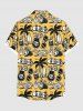 Plus Size Coconut Tree Sea Waves Skull Juice Sunglasses Ice Cream Print Hawaii Button Pocket Shirt For Men -  