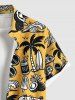 Chemise Manches Longues à Imprimé Boutonnée Vagues et Cocotiers avec Poche pour Hommes - Jaune 2XL