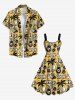 Plus Size Coconut Tree Sea Waves Skull Juice Sunglasses Ice Cream Print Hawaii A Line Tank Dress -  