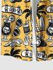Chemise Manches Longues à Imprimé Boutonnée Vagues et Cocotiers avec Poche pour Hommes - Jaune 2XL