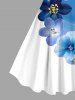 Robe Débardeur Trapèze Ombrée Fleurie Peinture D'Encre Imprimée de Grande Taille - Bleu L