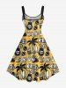 Plus Size Coconut Tree Sea Waves Skull Juice Sunglasses Ice Cream Print Hawaii A Line Tank Dress -  