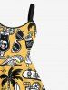 Plus Size Coconut Tree Sea Waves Skull Juice Sunglasses Ice Cream Print Hawaii A Line Tank Dress -  