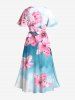 Plus Size Watercolor Ombre Tie Dye Floral Print Hawaii Split Pocket A Line Midi Dress -  