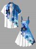 Plus Size Ombre Floral Ink Painting Print Hawaii A Line Tank Dress -  