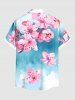 Plus Size Watercolor Ombre Tie Dye Floral Print Hawaii Button Pocket Shirt For Men -  