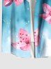 Chemise à Boutons avec Poche et à Imprimé Coloré et Fleurs à L'Aquarelle pour Hommes Grande-Taille - Bleu clair 2XL
