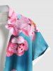 Plus Size Watercolor Ombre Tie Dye Floral Print Hawaii Button Pocket Shirt For Men -  