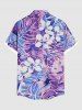Plus Size Tropical Leaf Flowers Print Buttons Pocket Hawaii Shirt For Men -  