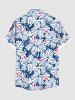 Plus Size Tropical Hibiscus Flowers Print Buttons Pocket Hawaii Shirt For Men -  