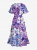 Plus Size Tropical Leaf Flowers Print Split Hawaii Midi Dress -  