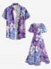 Plus Size Tropical Leaf Flowers Print Split Hawaii Midi Dress -  
