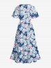 Plus Size Tropical Hibiscus Flowers Print Split Hawaii Midi Dress -  