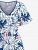 Plus Size Tropical Hibiscus Flowers Print Split Hawaii Midi Dress -  