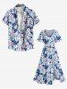 Plus Size Tropical Hibiscus Flowers Print Split Hawaii Midi Dress -  