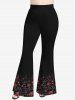 Plus Size Rose Flower Rope Net Print Flare Pants -  