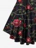 Plus Size Rose Flower Rope Net Print Lattice Crisscross T-shirt -  