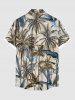 Plus Size Coconut Tree Palm Leaf Print Buttons Pocket Hawaii Shirt For Men -  