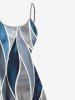 Plus Size Geometric Patterns Colorblock Print High Low Hawaii Cami Dress -  