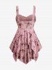 Plus Size Floral Print Heart Buckle Layered Handkerchief Asymmetric Tank Top -  