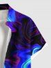 Plus Size Colorful Ocean Currents Print Buttons Pocket Hawaii Shirt For Men -  
