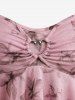 Plus Size Floral Print Heart Buckle Layered Handkerchief Asymmetric Tank Top -  