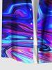 Plus Size Colorful Ocean Currents Print Buttons Pocket Hawaii Shirt For Men -  
