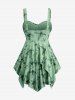 Plus Size Floral Print Heart Buckle Layered Handkerchief Asymmetric Tank Top -  