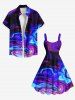 Plus Size Colorful Ocean Currents Print Hawaii Tank Dress -  