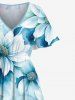 Plus Size Flowers Ombre Print Split Hawaii Midi Dress - Bleu clair 2X