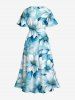 Plus Size Flowers Ombre Print Split Hawaii Midi Dress - Bleu clair 5X
