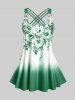 Plus Size & Curve Ombre Color Floral Print Crisscross Modest Tankini Swimsuit -  