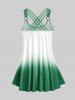 Plus Size & Curve Ombre Color Floral Print Crisscross Modest Tankini Swimsuit -  