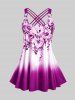Plus Size & Curve Ombre Color Floral Print Crisscross Modest Tankini Swimsuit -  