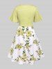 Robe style cottagecore grande taille avec haut court plongeant torsadé et bretelles spaghetti à imprimé floral 3D - Jaune 1X | US 14-16