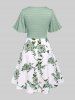 Plus Size Twisted Plunging Crop Top and 3D Flower Print Spaghetti Strap Cottagecore Dress -  