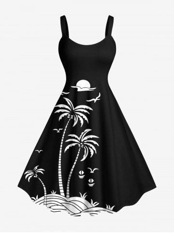 Robe Hawaï Bicolore Oiseau et Noix de Coco Imprimés de Grande Taille - BLACK - 6X