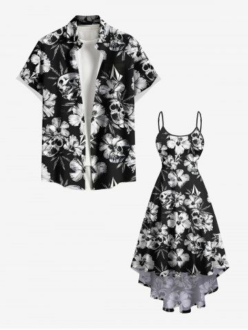 Plus Size Tropical Flower Skulls Print High Low Hawaii Cami Dress