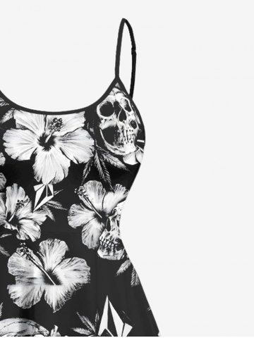 Plus Size Tropical Flower Skulls Print High Low Hawaii Cami Dress