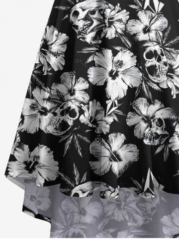 Plus Size Tropical Flower Skulls Print High Low Hawaii Cami Dress