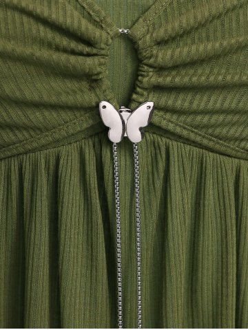 Plus Size Ruched Butterfly Buckle Chain Cold Shoulder T-shirt