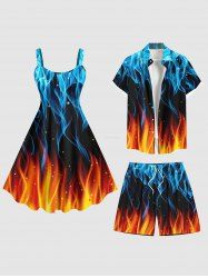 Ice and Fire Flame Glitter Dots Print Plus Size Matching Outfit For Couples -  