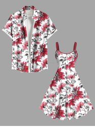 Flowers Leaf Chinese Style Print Plus Size Matching Hawaii Beach Outfit For Couples -  