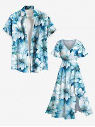 Flowers Ombre Print Plus Size Matching Hawaii Beach Outfit For Couples -  