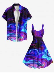 Colorful Ocean Currents Print Plus Size Matching Hawaii Beach Outfit For Couples -  
