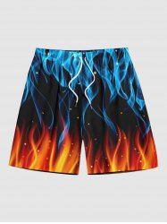 Short de Plage Hawaïen Flamme Imprimé de Grande Taille pour Homme - Noir 7XL