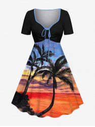 Plus Size Coconut Tree Ombre Sky Sea Print Cinched Hawaii Dress -  
