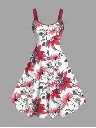 Robe Débardeur Imprimée de Feuilles et de Fleurs - Blanc 5X